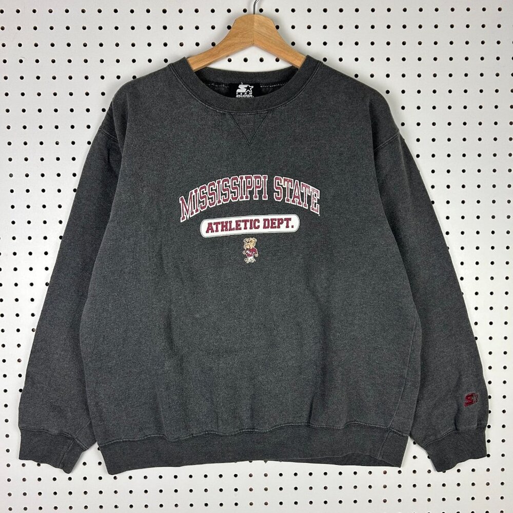 Mississippi State Bulldogs Crewneck Medium Starter Gray Maroon Sweatshirt Y2K